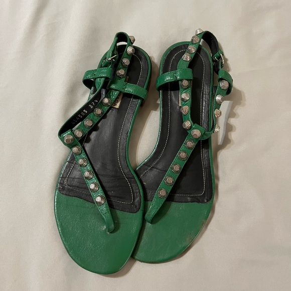 Balenciaga green leather studded sandals - Picture 1 of 5